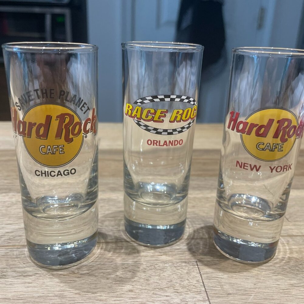 Hard Rock Cafe Race Rock Shot Glasses 4"  LN